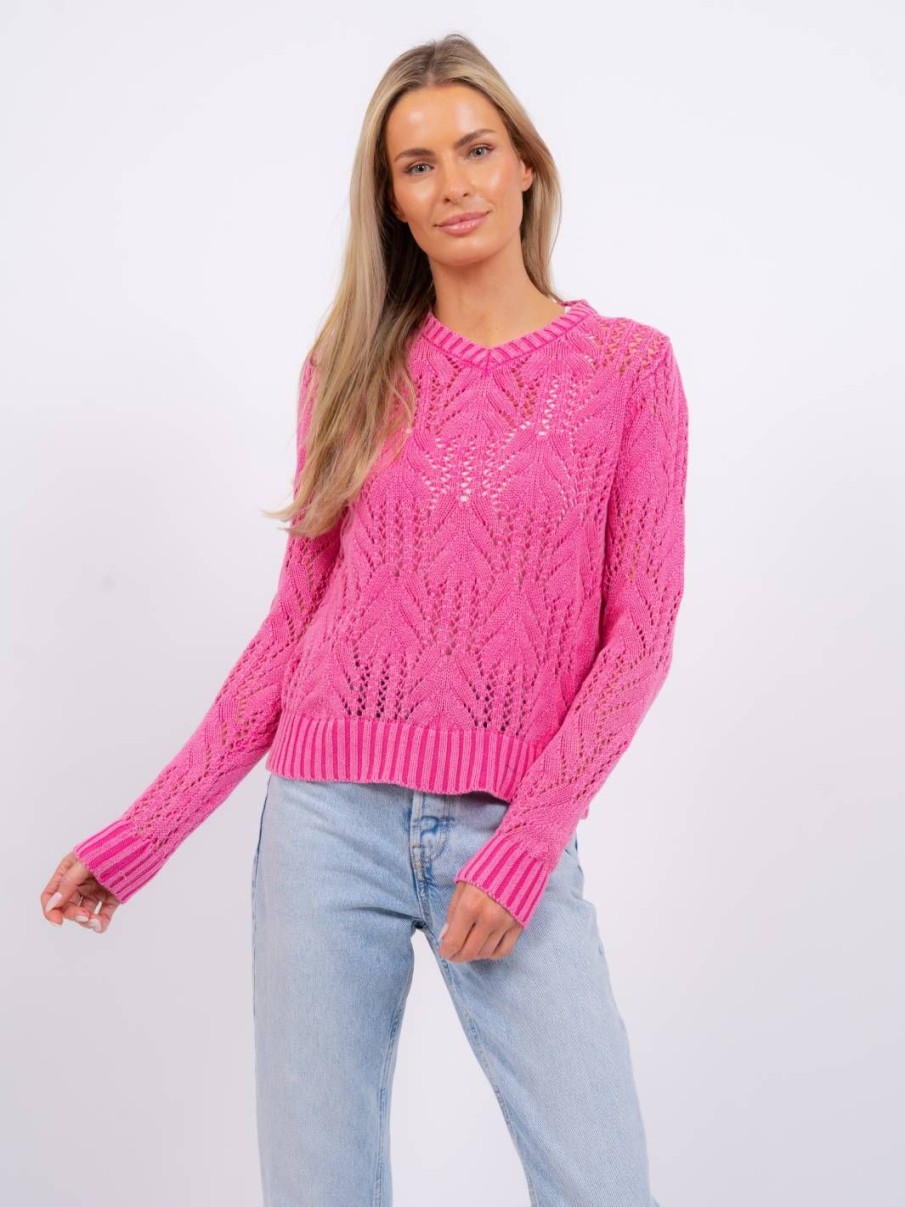 Central Park West Delilah Pointelle V-Neck Sweater