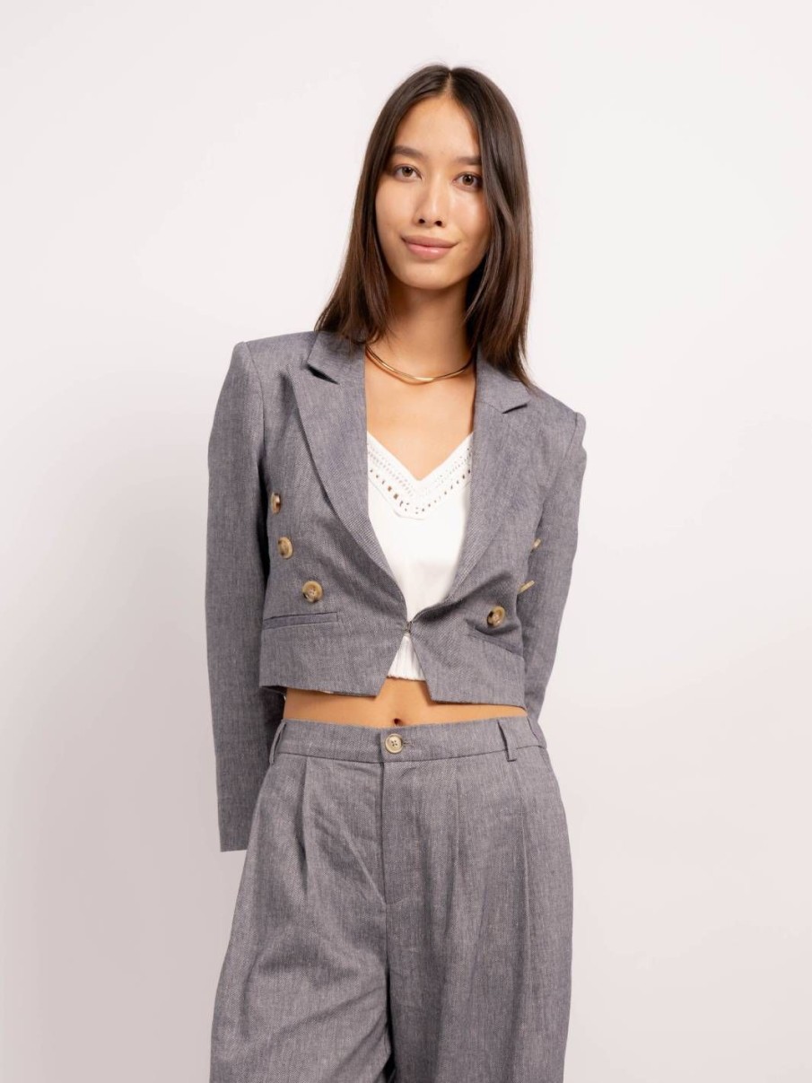 Central Park West Chandler Cropped Faux Db Suiting Blazer