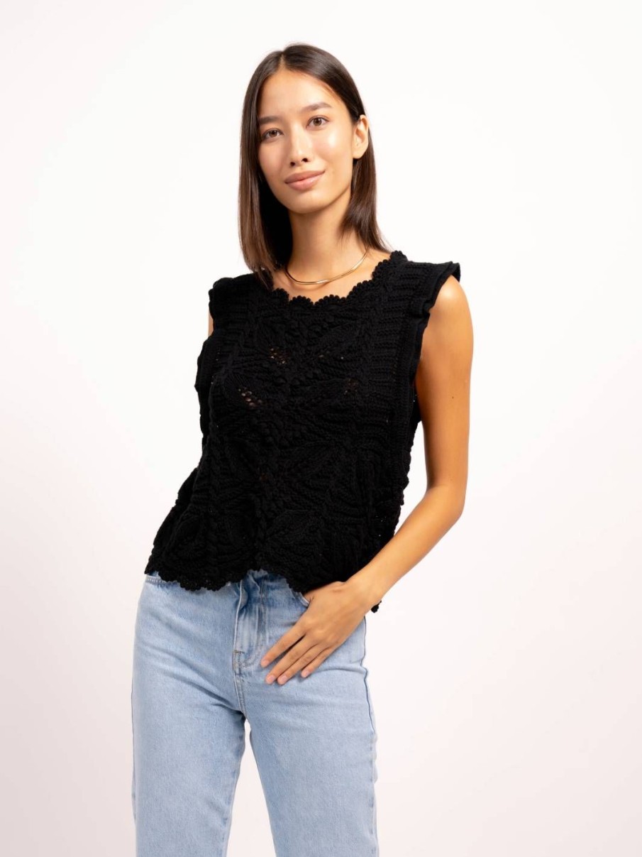 Central Park West Edith Ruffle Sleeve Pointelle Top