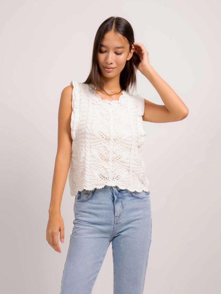 Central Park West Edith Ruffle Sleeve Pointelle Top