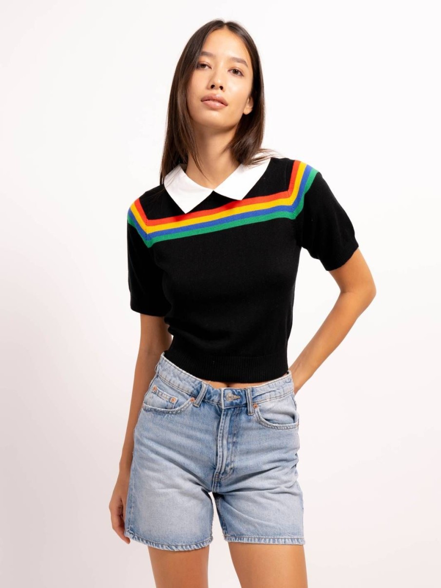 Central Park West Arie Rainbow Stripe Short Sleeve Polo