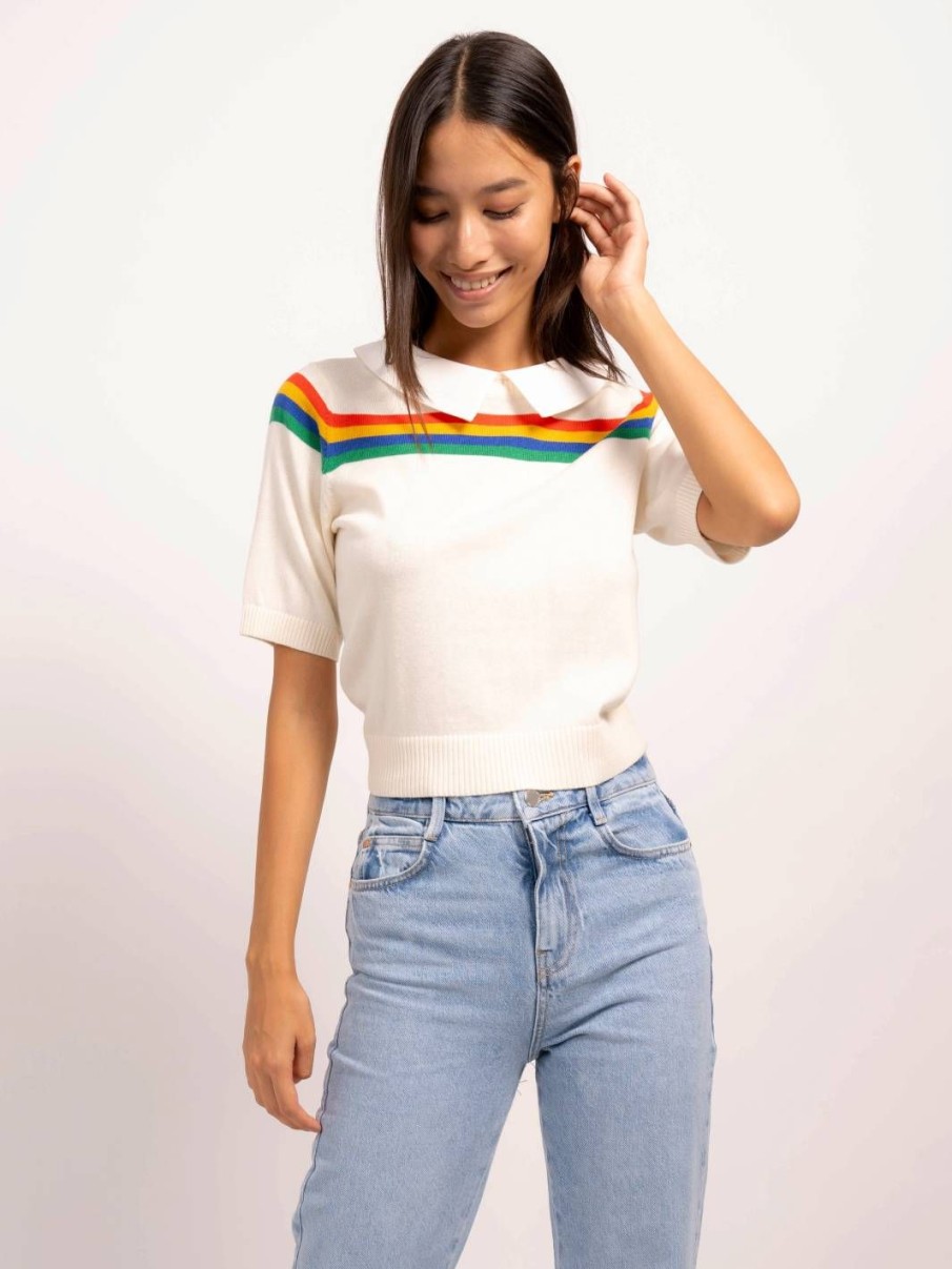 Central Park West Arie Rainbow Stripe Short Sleeve Polo