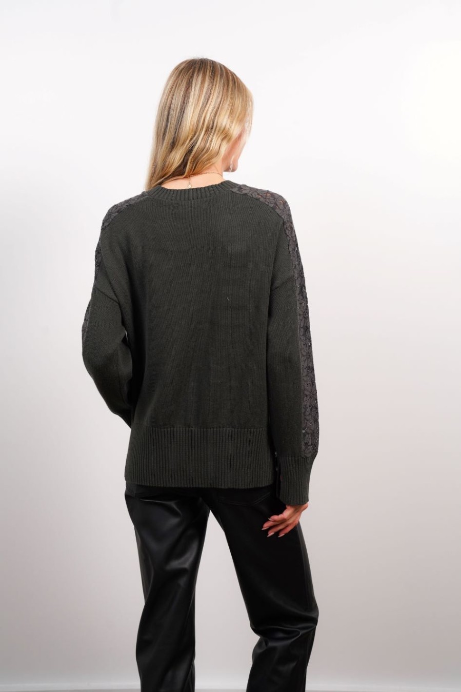 Central Park West Briar Lace Stripe Sleeve Crew Neck