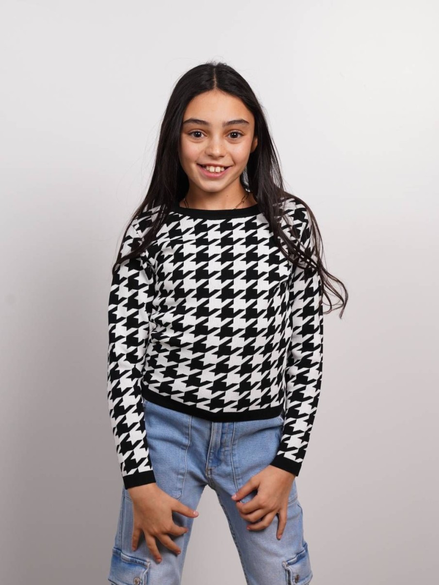 Central Park West Everly Houndstooth Long Sleeve Top