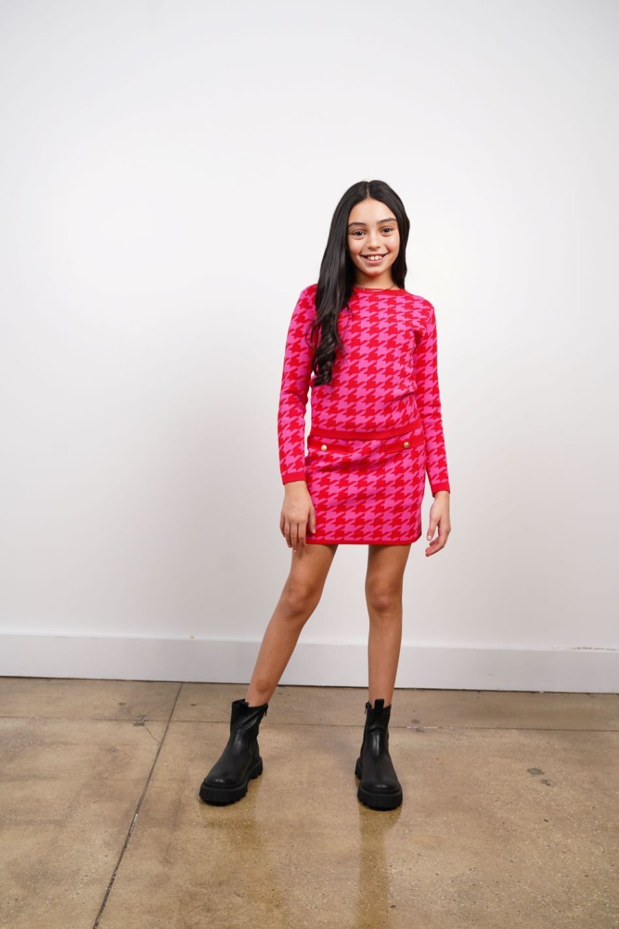 Central Park West Everly Houndstooth Long Sleeve Top