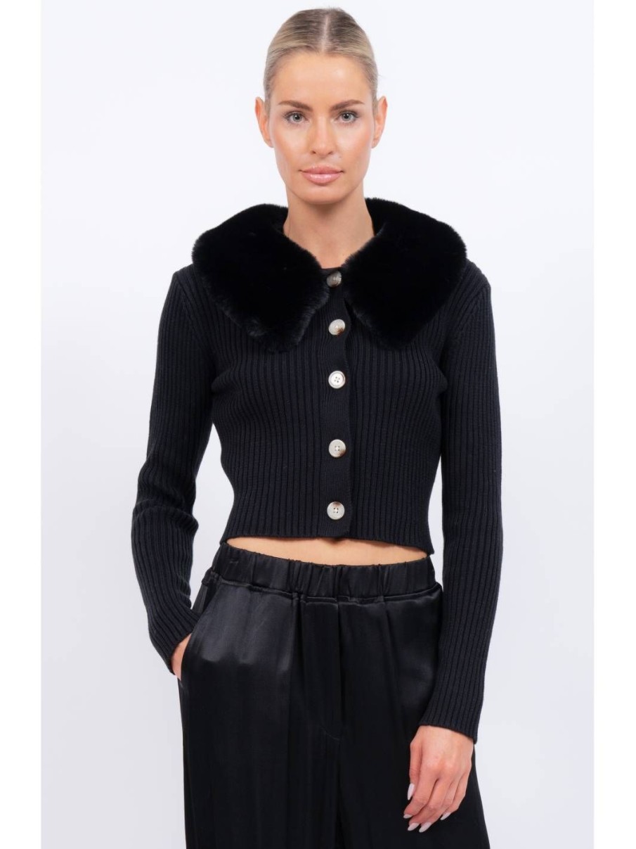 Central Park West Delilah Fur Collar Cardigan