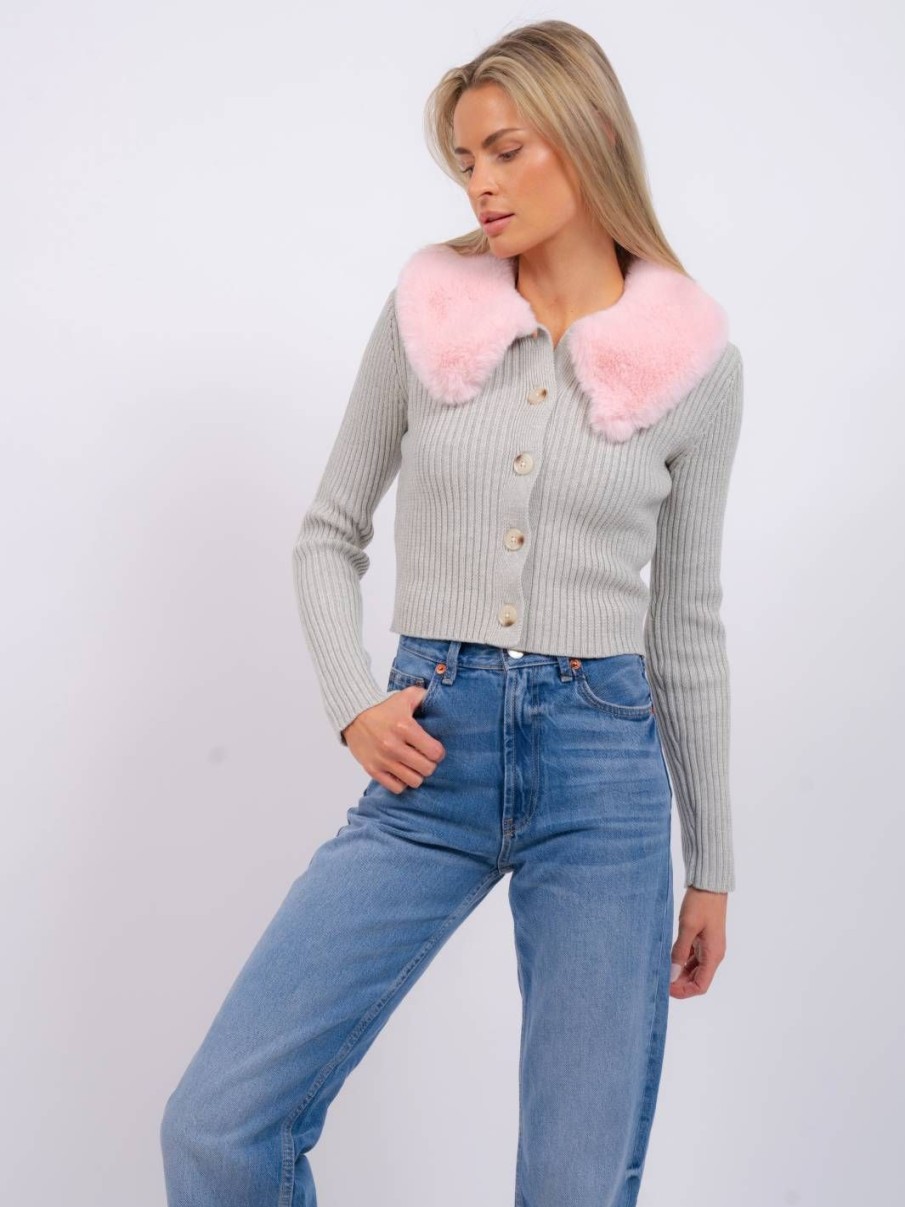 Central Park West Delilah Fur Collar Cardigan