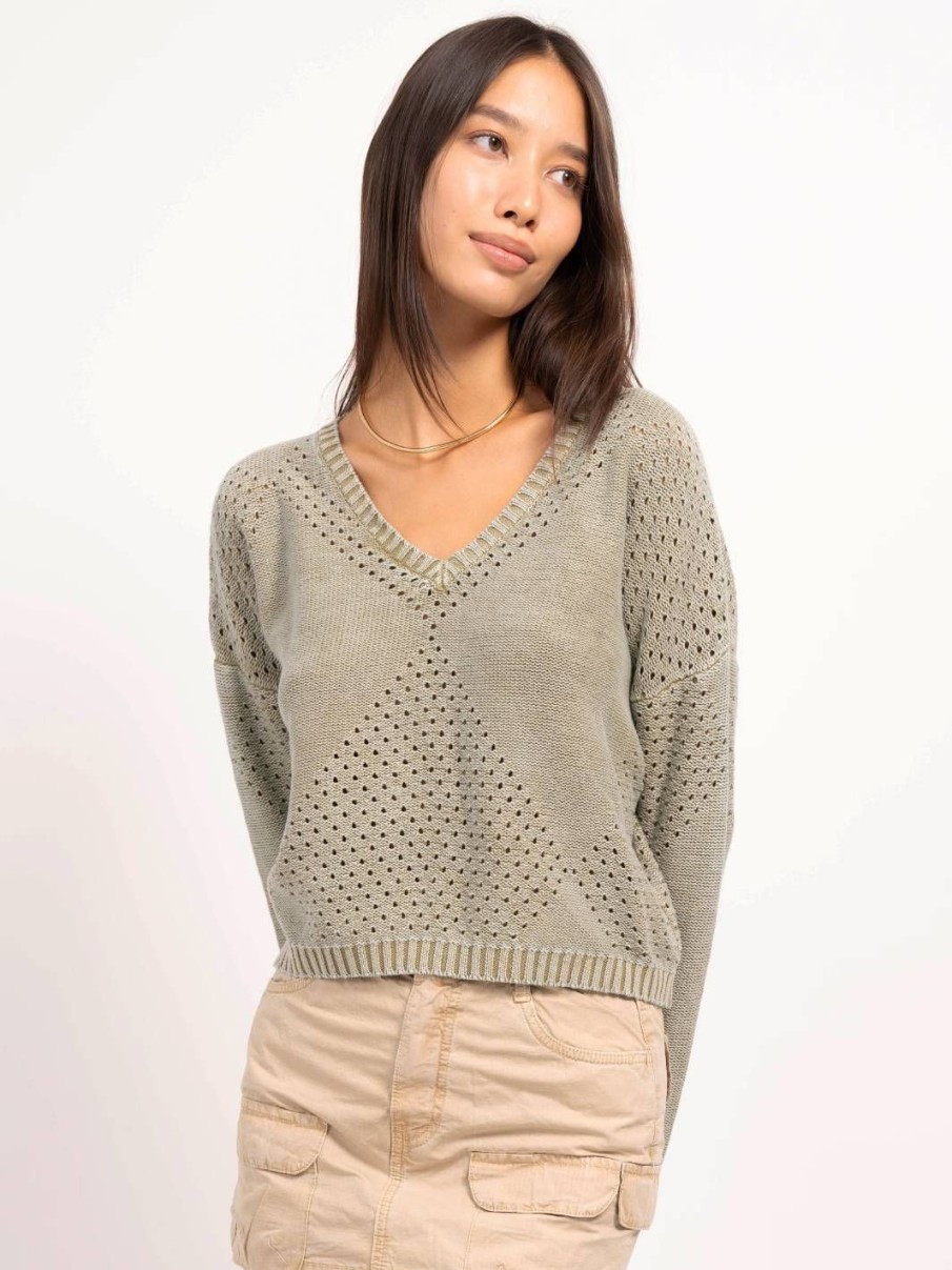 Central Park West Torrin Garment Wash Pointelle Pullover