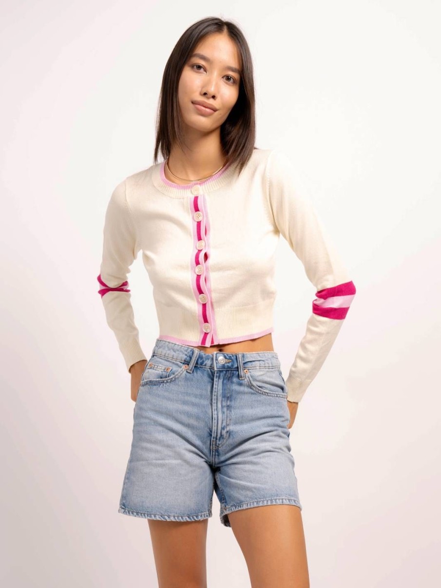 Central Park West Dean Crew Neck Color Block Cardigan