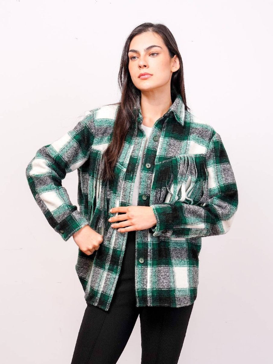 Central Park West Johnnie Plaid Fringe Coat