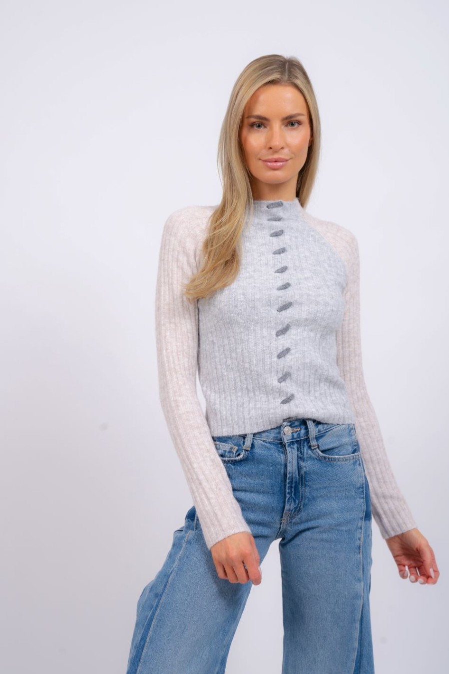 Central Park West Bobbie Whipstitch Mock Neck