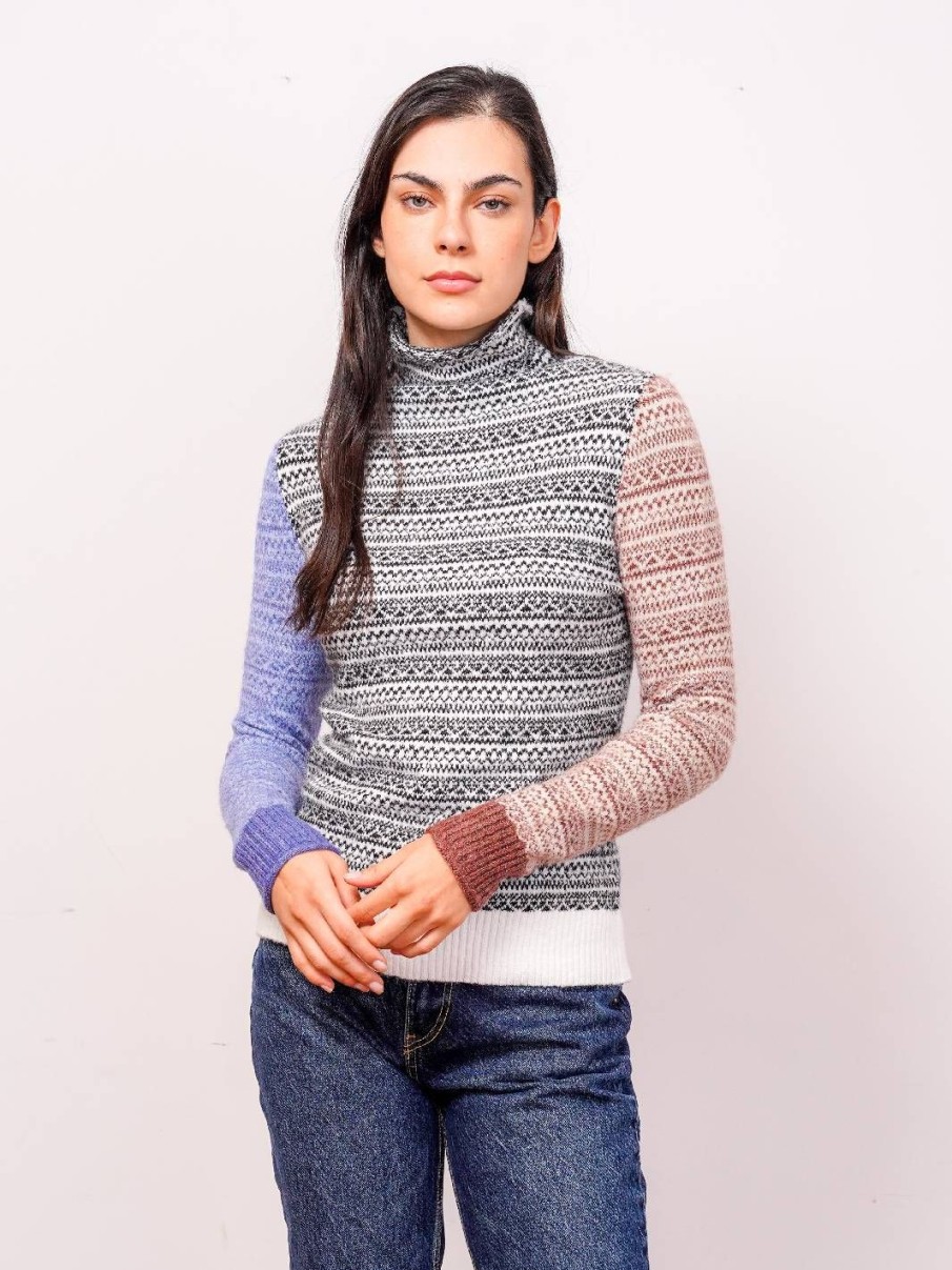 Central Park West Ricki Mixed Stripe Funnel Neck Pullover