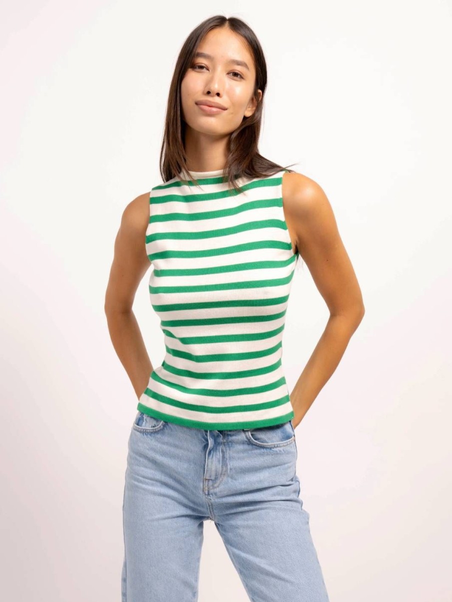 Central Park West Dawson Nautical Sleeveless Mock Neck