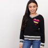 Central Park West Cora Varsity Stripe Heart V-Neck